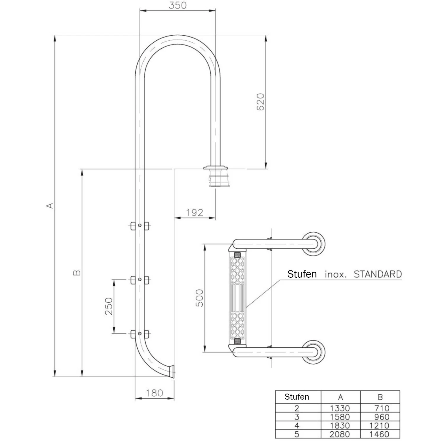 Waterman Poolleiter Edelstahl Für Tiefbecken Mit 100-120 Cm Höhe - Enge Stufen – Bild 2