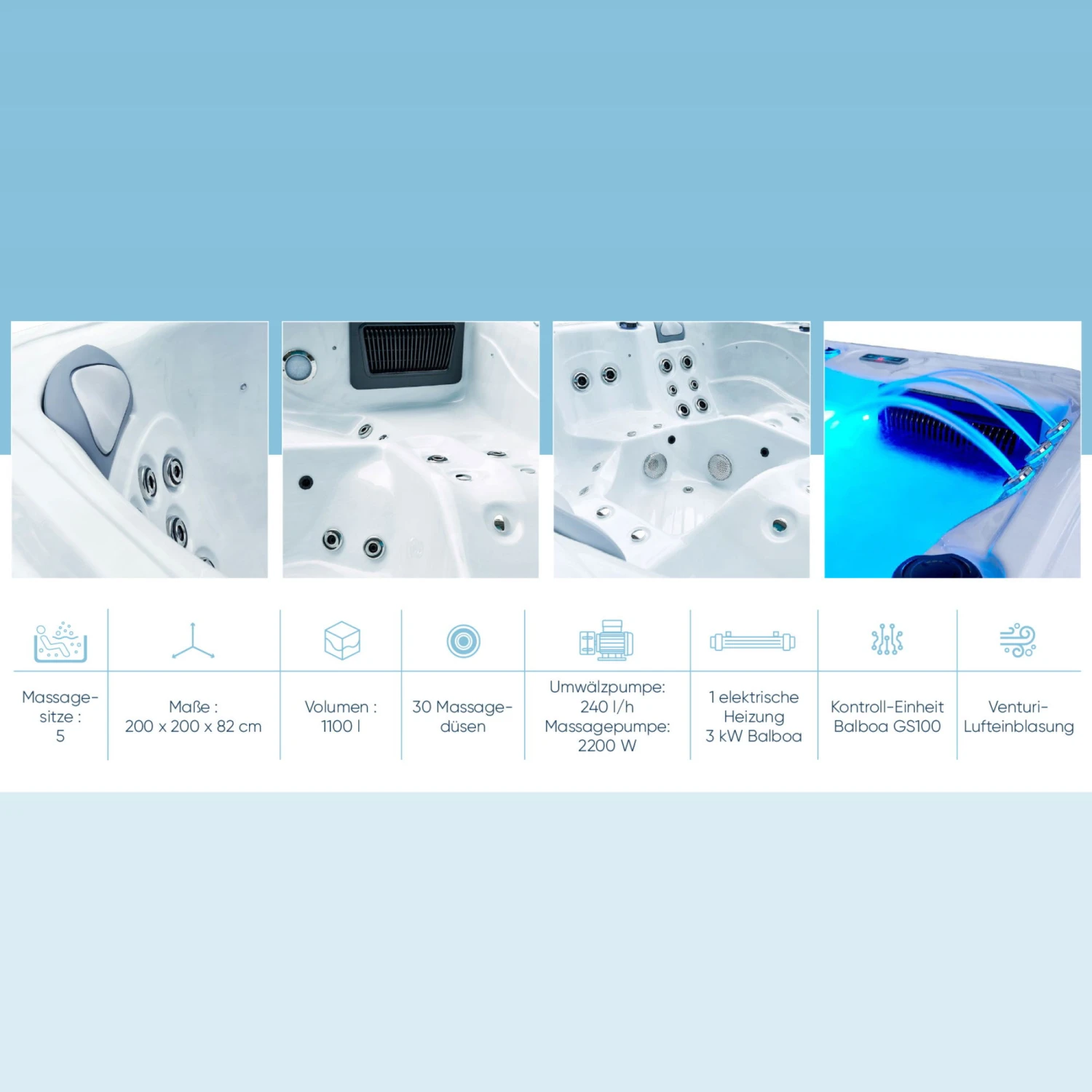 Whirlpool SPA Correll Classic 1100l, 200x200x82cm, 30 Düsen – Bild 2