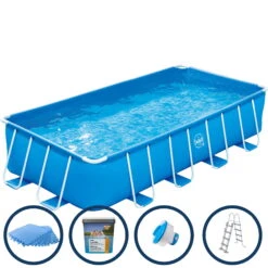 Planet Pool Frame Pool Set - Blauer Rechteckiger Pool, 4,88 X 2,44 X 1,07m, Inklusive Zubehör Bodenschutzmatten Blau 4mm