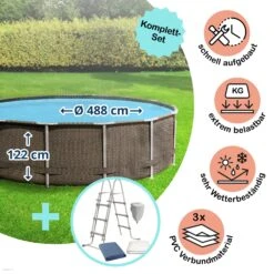 Outtech Elite Frame Pool Set Rund 488 X 122 Cm Rattan Dark Triple Basketweave (3000131)