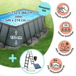 Elite Rechteck Frame Pool Set Rattan Braun 549 X 274 X 132 Cm (3000151)