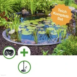 HEISSNER TEICH SET - KLEINER FERTIGTEICH - 120 LITER BECKEN MIT WASSERSPIELPUMPE