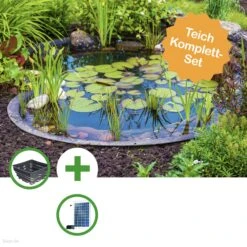 HEISSNER TEICH SET - KLEINER MODERNER SOLAR FERTIGTEICH - 70 LITER BECKEN MIT SOLAR TEICHPUMPE
