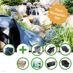 HEISSNER TEICH SET "RHEIN"- GROSSER FOLIENTEICH - TEICHFOLIE 48 QM MIT DURCHLAUFFILTER SET FPU10100-00, UFER-/BACHLAUFFOLIE, PFLANZKÖRBEN UND SMART PLUG