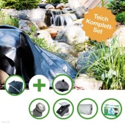 HEISSNER TEICH SET "ELBE" - KLEINER FOLIENTEICH - TEICHFOLIE 16 QM MIT VLIES, DURCHLAUFFILTER, UNTERWASSER LED SPOT UND SMART PLUG