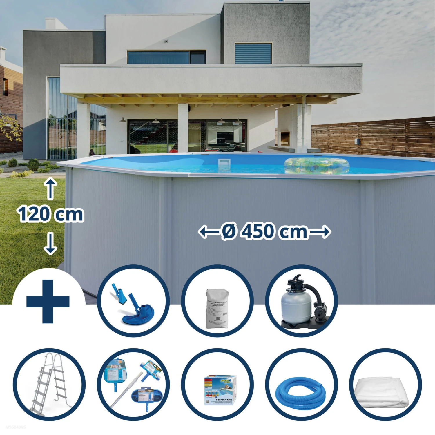 Waterman Stahlwandpool Set (9-teilig) Hoch Rund Eco 450 X 120 Cm, Stahl 0,4 Mm Weiß Folie 0,3 Mm Blau