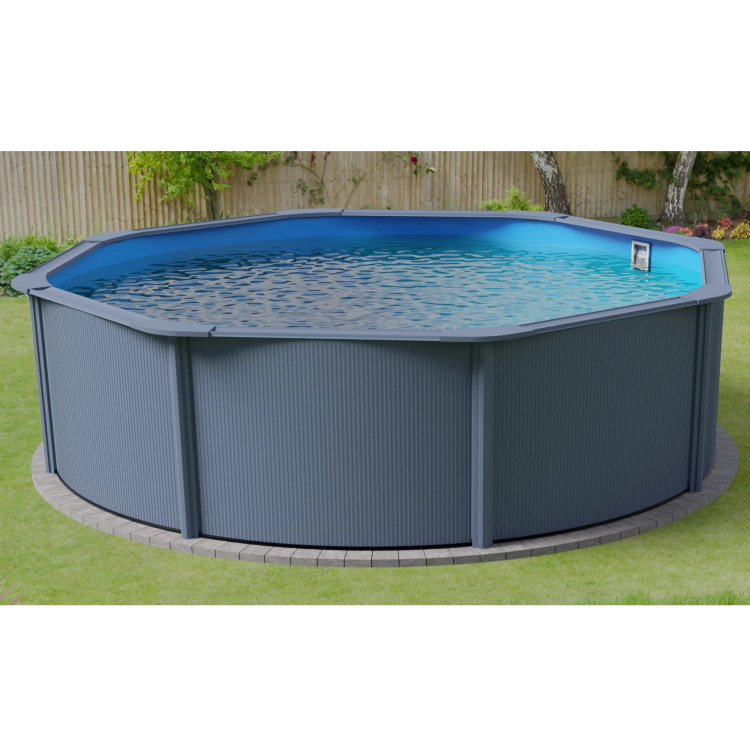 Stahlwandpool Rund Classic 350x120 Cm, Stahl 0,4 Mm Anthrazit, Folie 0,3 Mm Blau, Overlap – Bild 4