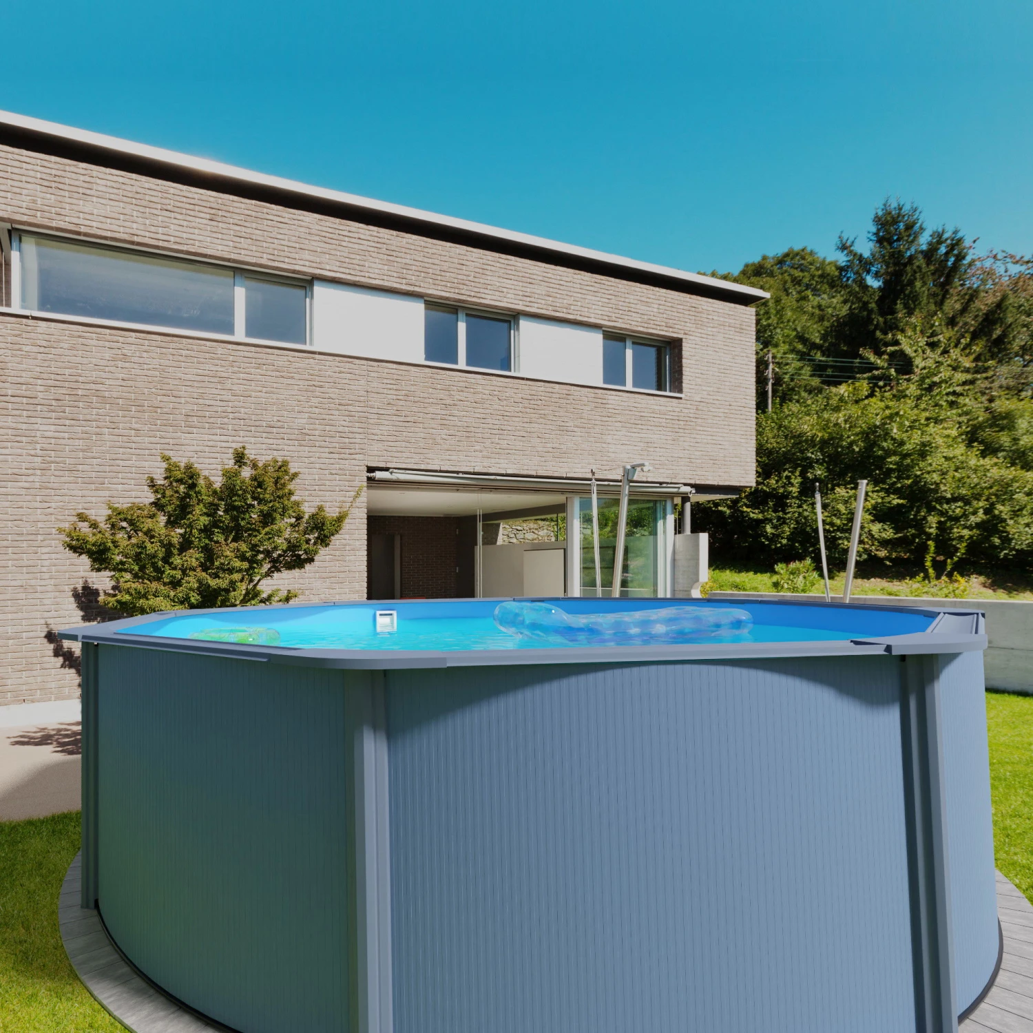 Stahlwandpool Rund Classic 450x120 Cm, Stahl 0,4 Mm Anthrazit, Folie 0,3 Mm Blau, Overlap – Bild 5