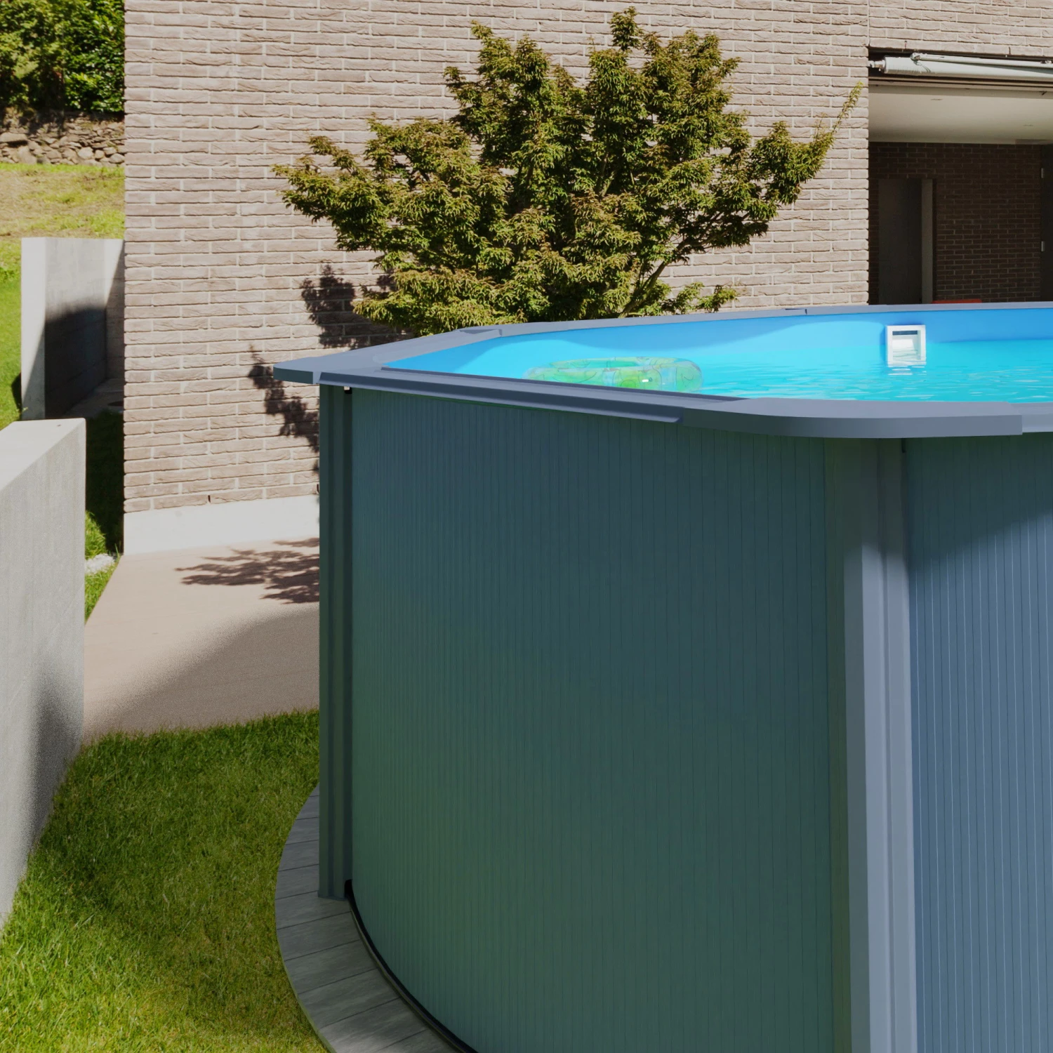 Stahlwandpool Rund Classic 350x120 Cm, Stahl 0,4 Mm Anthrazit, Folie 0,3 Mm Blau, Overlap – Bild 6