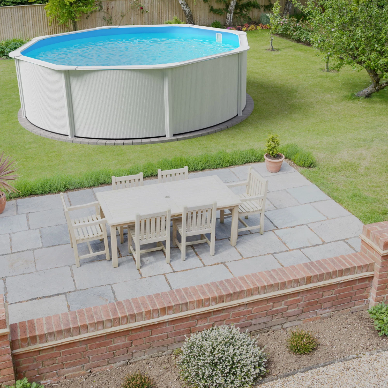 Stahlwandpool Rund Classic (breiter Handlauf) 450x120cm, Stahl 0,4mm Weiß, Folie 0,3mm Blau, Overlap – Bild 3