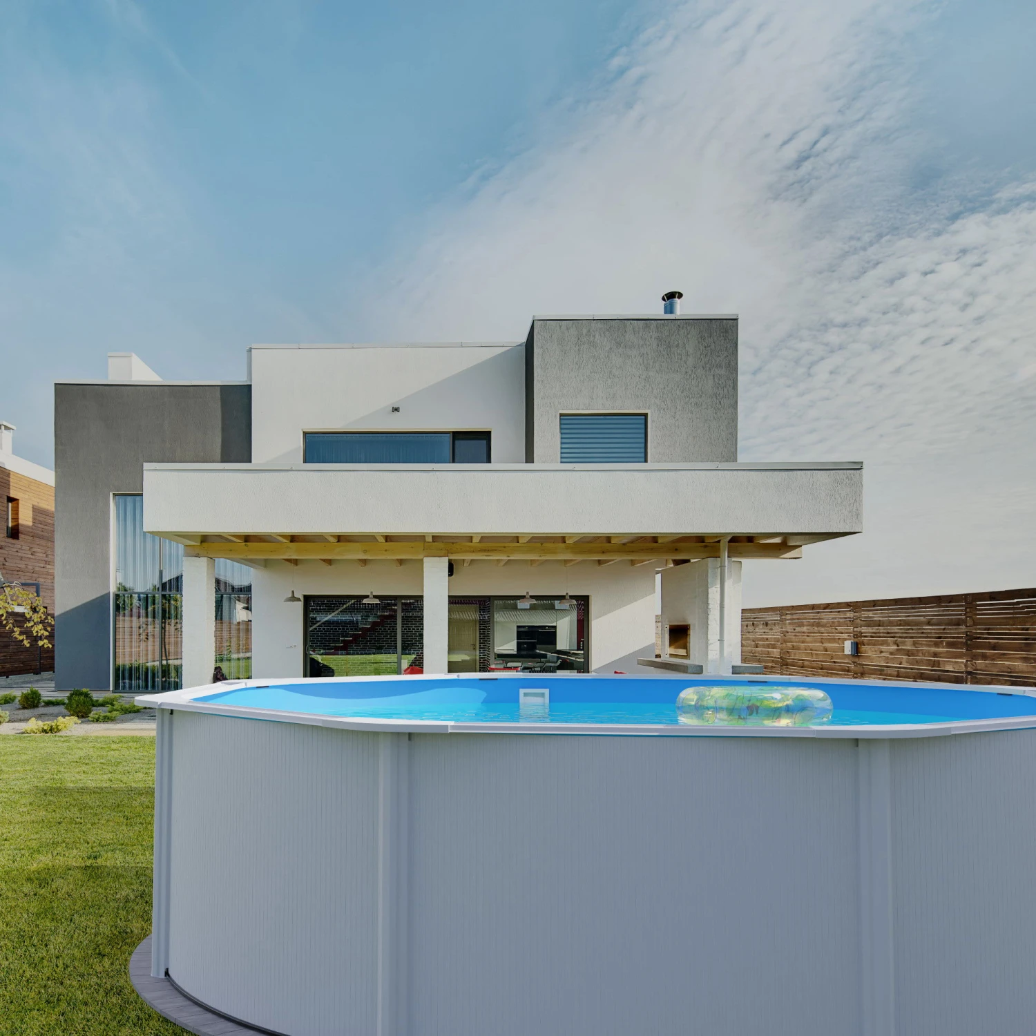 Waterman Stahlwandpool Set (9-teilig) Hoch Rund Eco 450 X 120 Cm, Stahl 0,4 Mm Weiß Folie 0,3 Mm Blau – Bild 5