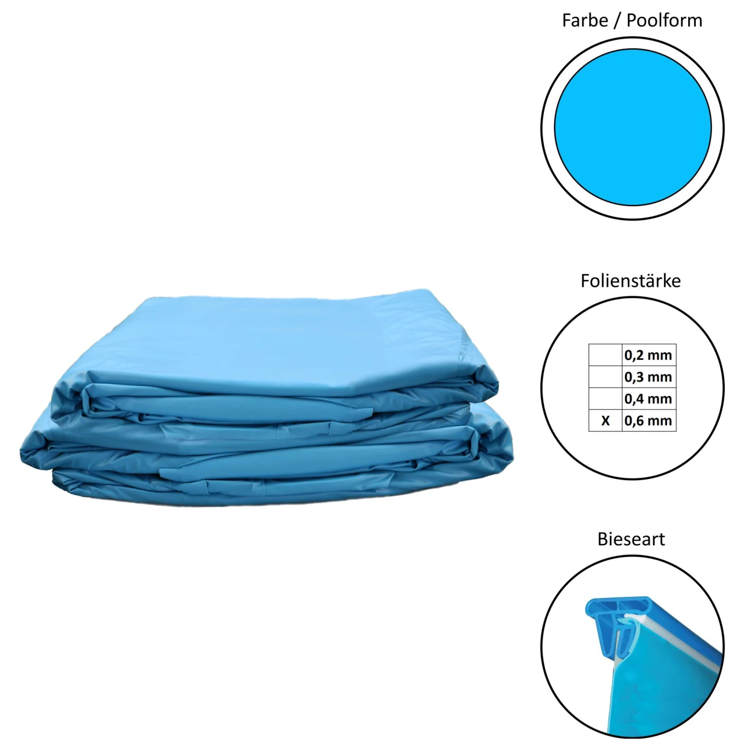 Waterman Poolfolie Ersatzfolie Rundbecken 700x120cm - Dicke 0,6mm - Keilbiese - Blau