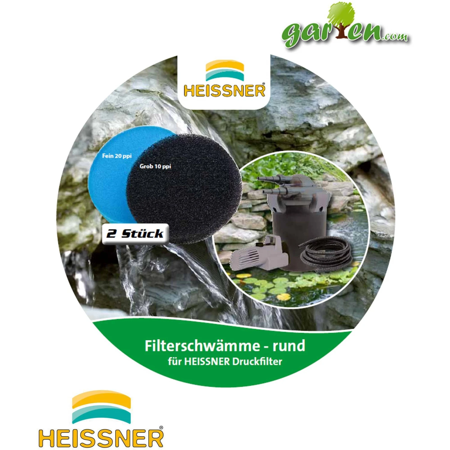 HEISSNER Filterschwamm Filtermaterial Filter Rund 2er Pack – Bild 2